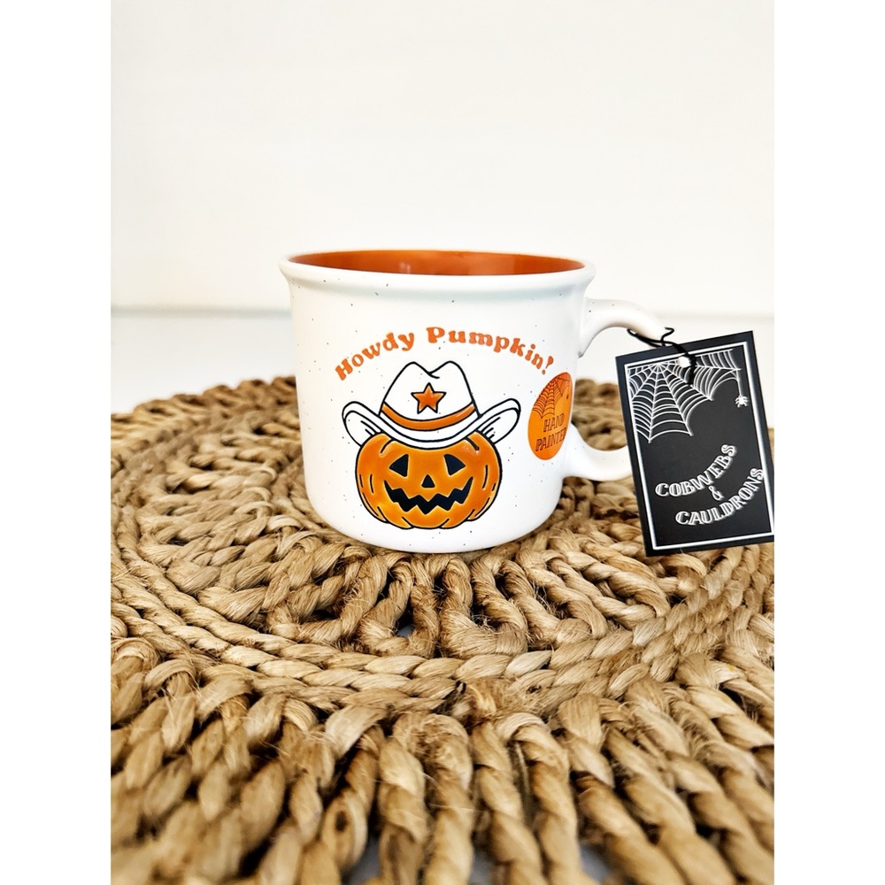 Howdy Pumpkin Cobwebs & Cauldrons Halloween Mug Hand-Painted New